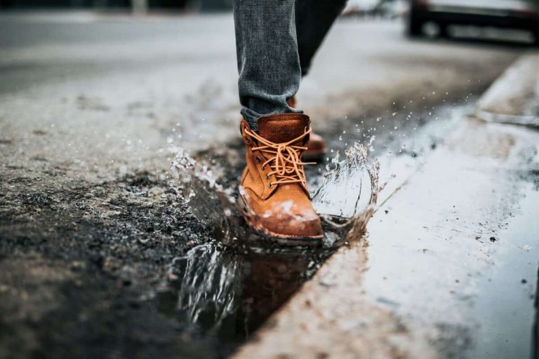 Leather shoes in rain